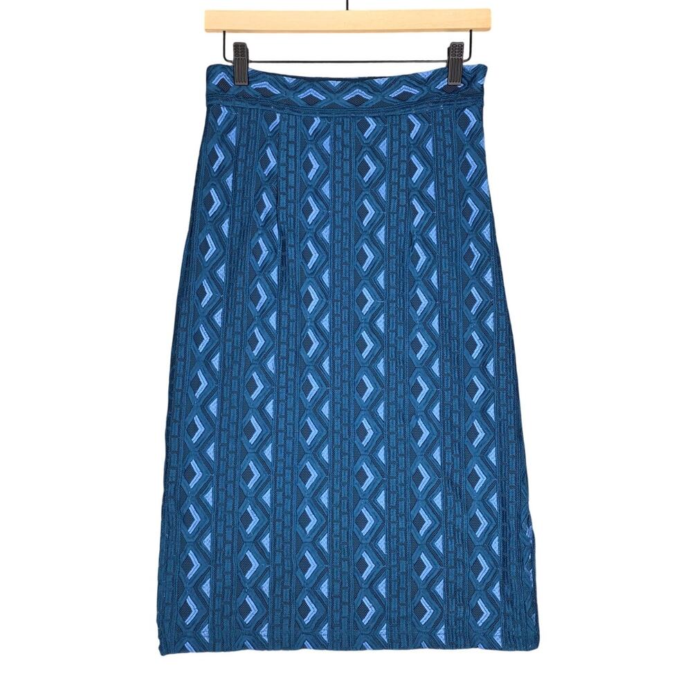 ANTHROPOLOGIE SIENNA EMBROIDERED PENCIL MIDI SKIRT – WOMEN’S US 8 – TEAL – LINED
